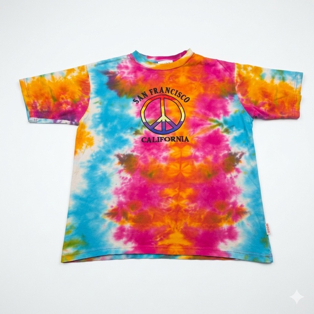 Vintage GOGO Tie Dye San Francisco‎ Shirt Mens L Embroidered Peace Sign Rainbow